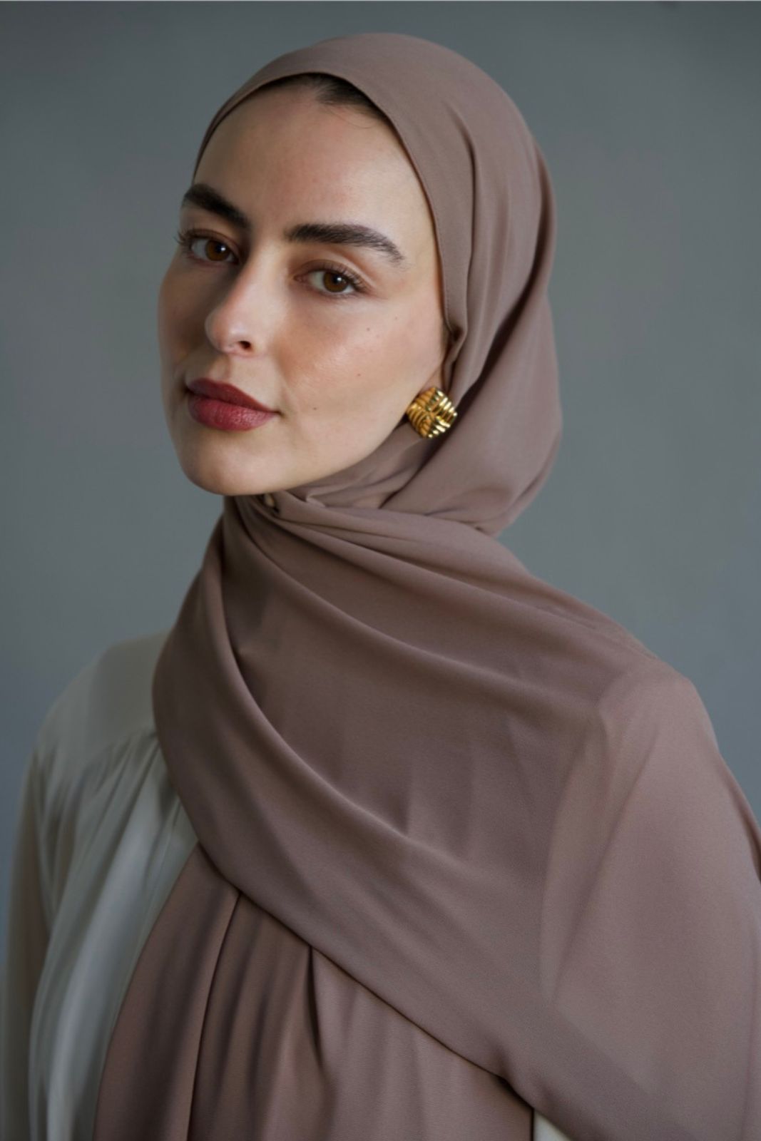 Premium Chiffon Hijab with Bone "walnut"