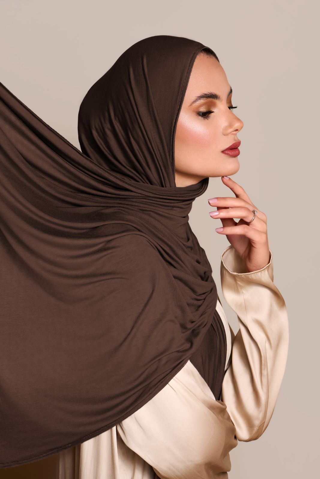 Instant Premium Jersey Hijab Brown